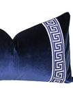 Navy Velvet Pillow Cover with Navy Greek Key Trim