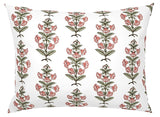 Coral Pink and Dark Green Petunia Block Printed Canvas Pillow Cover: Available in 10 Sizes