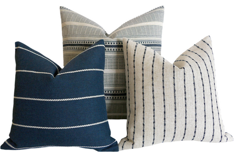 Indigo Farmhouse Collection: Navy Pillow Cover / Vintage Style Pillow Cover / Striped Performance Pillow Cover - Annabel Bleu