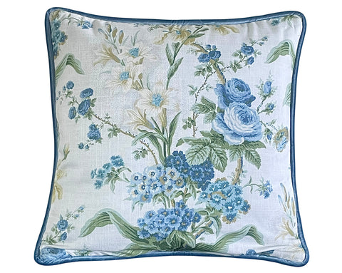 “Wentworth Rose, II” Blue and Green Pillow Cover / English Floral Decorative Pillow Cover