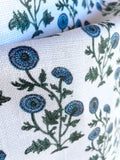 Block Printed Blue Floral on Heavyweight Linen / Home Decor and Upholstery Fabric by the Yard - Annabel Bleu