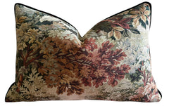 Verdure en Rose: Woven Tapestry Forest Pillow Cover with Optional Swiss Velvet Piping