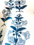 Light Blue and Indigo Block Printed Petunias on Heavyweight Cotton / Home Decor and Upholstery Fabric by the Yard