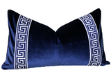 Navy Velvet Pillow Cover with Navy Greek Key Trim