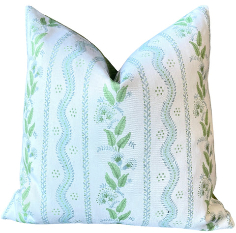 Marietta: Floral Vines Pillow Cover in Light Blue and Green / Grandmillenial Pillows - Annabel Bleu