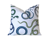 Schumacher Snake Pillow / Blue Green White Pillow Cover / Schumacher Snake Cushion Cover / Navy White Pillow Cover / Giove Pillow Cover