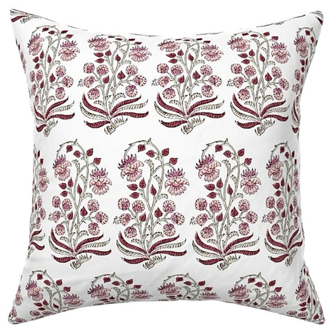 Shelly: Pale Pink and Celadon Block Printed Floral Canvas Pillow Cover: Available in 10 Sizes