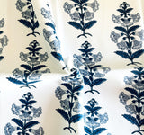 Light Blue and Indigo Block Printed Petunias on Heavyweight Cotton / Home Decor and Upholstery Fabric by the Yard