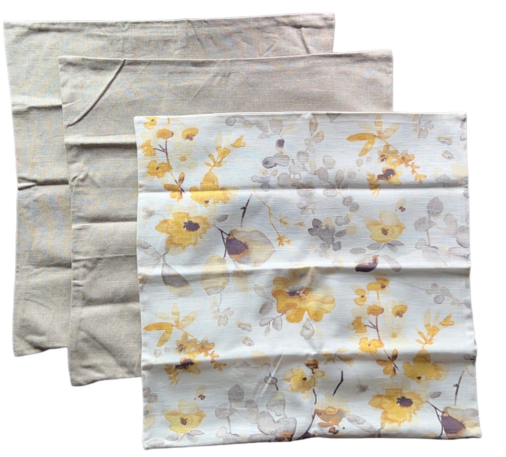 Floral cloth dinner napkins, Yellow, Grey