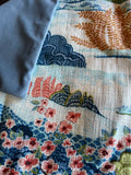 Sale: Coral Daintree Pillow Cover with Blue Velvet Back