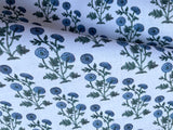 Block Printed Blue Floral on Heavyweight Linen / Home Decor and Upholstery Fabric by the Yard - Annabel Bleu