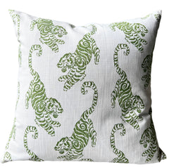 Chinoiserie Green or Blue Tigers on White Background Decorative Pillow Covers
