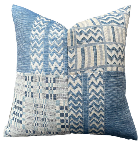 Schumacher Blue & Beige Quilted Pillow Cover