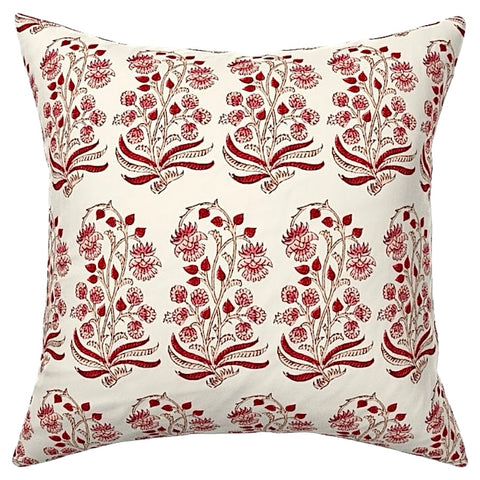 Sorbet: Coral Pink and Orange Block Printed Floral Canvas Pillow Cover: Available in 10 Sizes