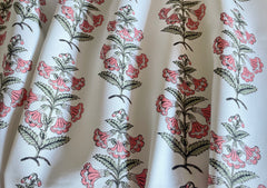 Sage and Peachy Pink Block Printed Petunia on Heavyweight Cotton / Home Decor and Upholstery Fabric by the Yard