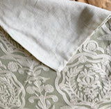 Sale: 24x24 Light Sage Green and White Embroidered Pillow Cover - Annabel Bleu
