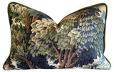 Verdure Tapestry Forest Pillow Cover with Swiss Velvet Piping in Gold or Olive Green - Annabel Bleu