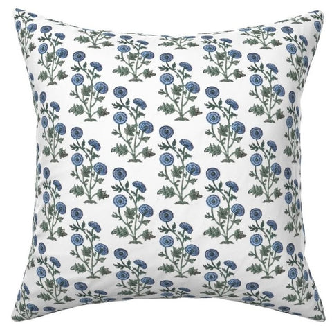 Purple-Blue Floral Linen Block Print Pillow Cover