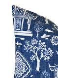 Navy Blue White Pagoda Pillow Sham / Chinoiserie Pillow Cover