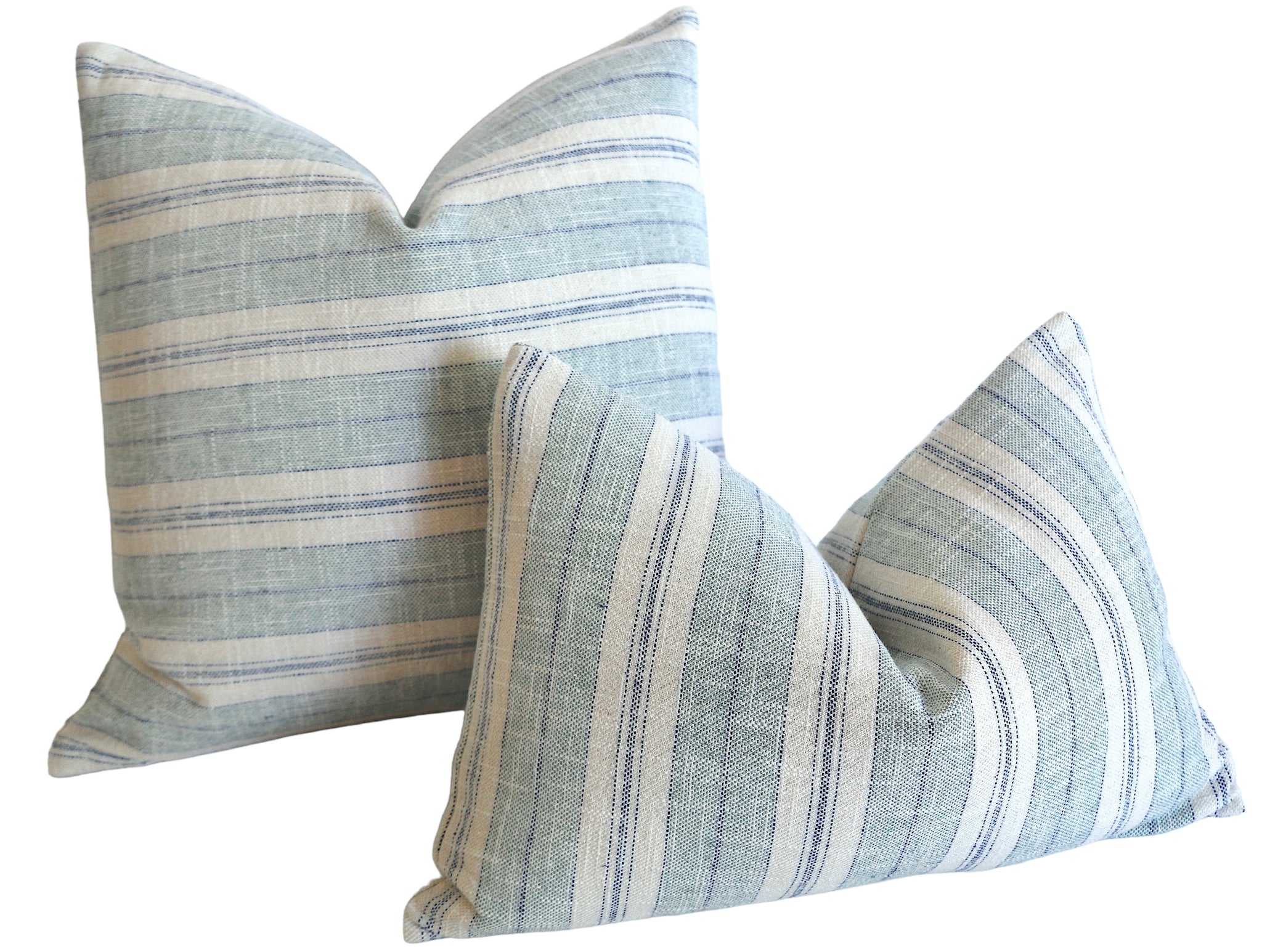 Seafoam Green Cream and Blue Striped Pillow Cover Couch Pillows Soft Textured Vintage Washed Cotton Cotton Ticking Pillow Case Striped Cushions Annabel Bleu