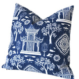 Navy Blue White Pagoda Pillow Sham / Chinoiserie Pillow Cover