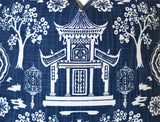 Navy Blue White Pagoda Pillow Sham / Chinoiserie Pillow Cover