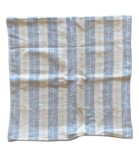 20x20 Pillow Cover Light Blue and Beige Linen Striped Pillow Cover - Annabel Bleu