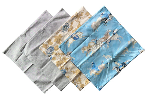 Sale: 22x22 Blue Pillow Covers / Navy Woven / Vintage Blue Roses / Galloping Horses Pillow Case - Annabel Bleu