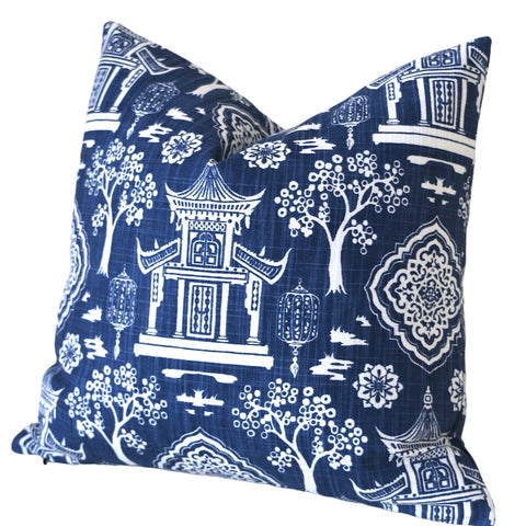 Chinese Temple Pillow / Blue and white pillow / Asian pillow / blue pillow / Chinoiserie pillow / Living room Pillow / Pagoda Pillow Case