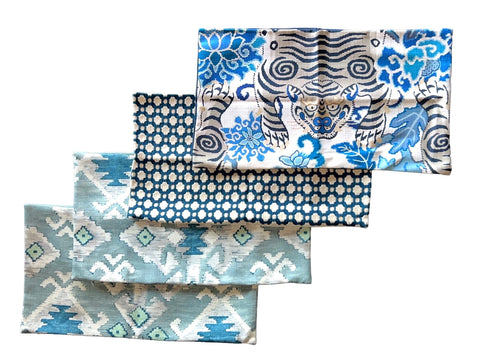 Sale: Blue Lumbar Pillow Covers 12x21 / Ikat / Betwixt / Tiger - Annabel Bleu
