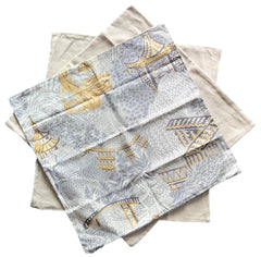 Sale: 24x24 Pillow Cover / Grey Yellow Dragon Chinoiserie / Beige Linen Solid