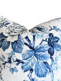 Helene: Blue and White Floral Linen Pillow Cover Available in 10 Sizes