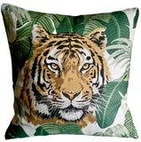 Tiger in the Palms Pillow Cover: Available in 10 Sizes - Annabel Bleu