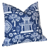 Navy Blue White Pagoda Pillow Sham / Chinoiserie Pillow Cover