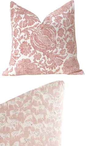 Sale: Schumacher Little Fawn or Batik Floral Pillow Cover in Dusty Pink