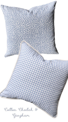 10 sizes Available: One Light Blue Gingham Decorative Pillow Cover / Zippered Couch Pillow Cover / French Blue Cheetah Cushion Cover