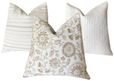 Indoor Outdoor Pillow Cover / Beige White Patio Pillow / Porch Pillow Cover / Outdoor 12x18 18x18 20x20 - Annabel Bleu