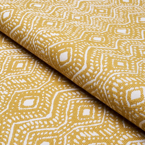 Colma Indoor/Outdoor: Marigold Yellow Geometric Schumacher fabric by the yard - Annabel Bleu