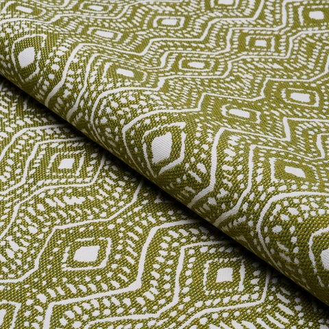Colma Indoor/Outdoor: Verde Green Geometric Schumacher fabric by the yard - Annabel Bleu