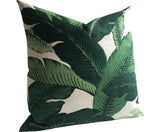 LINEN Dark Green Banana Leaves Beverly Hills Hollywood Regency Pillow Cover