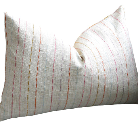 Multi Colored Striped Pillow Cover / Pink pillow cover / Orange 18 x 18 pillow / Aqua 18x18 Cushion Cover and 9 Other Sizes /  Cream Raw Silk Pillowcase