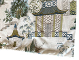 Sale: 24x24 Embroidered Blue and Green Pagoda Pillow Cover
