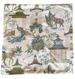 Sale: 24x24 Embroidered Blue and Green Pagoda Pillow Cover