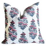 Sale: Pink, White, and Indigo Linen Block Print Pillow Cover