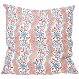 French Dominotes Pink and Blue Pillow Cover / Block Printed Pillow Cover 20x20” / Cottage Core Decor