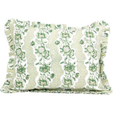 French Dominotes Green Pillow Cover / Block Printed Ruffle Pillow Cover 12x16” / Cottage Core Decor