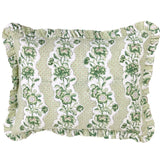 French Dominotes Green Pillow Cover / Block Printed Ruffle Pillow Cover 12x16” / Cottage Core Decor