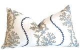 Navy Reef: Nautical Embroidered Beige, White, and Blue Pillow Cover