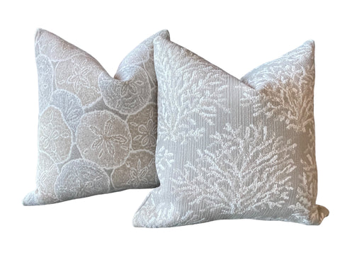 Sale: Set of Two 18x18 Nautical Pillow Covers, in Beige and Light Grey / Indoor or Outdoor