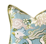 Sale: 26x26 Aqua Chinoiserie Phoenix Pillow Cover with Velvet Flange